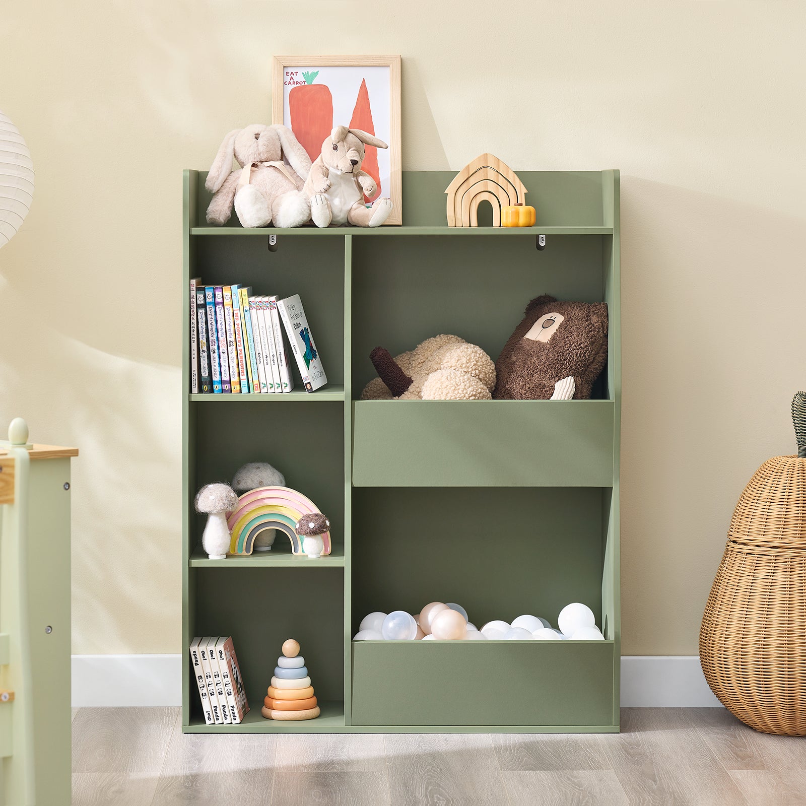 SoBuy | Kinder Bücherregal | Montessori Regal | Kinderzimmer mit 5 Offenes Fach | Grün | KMB55-K-GR