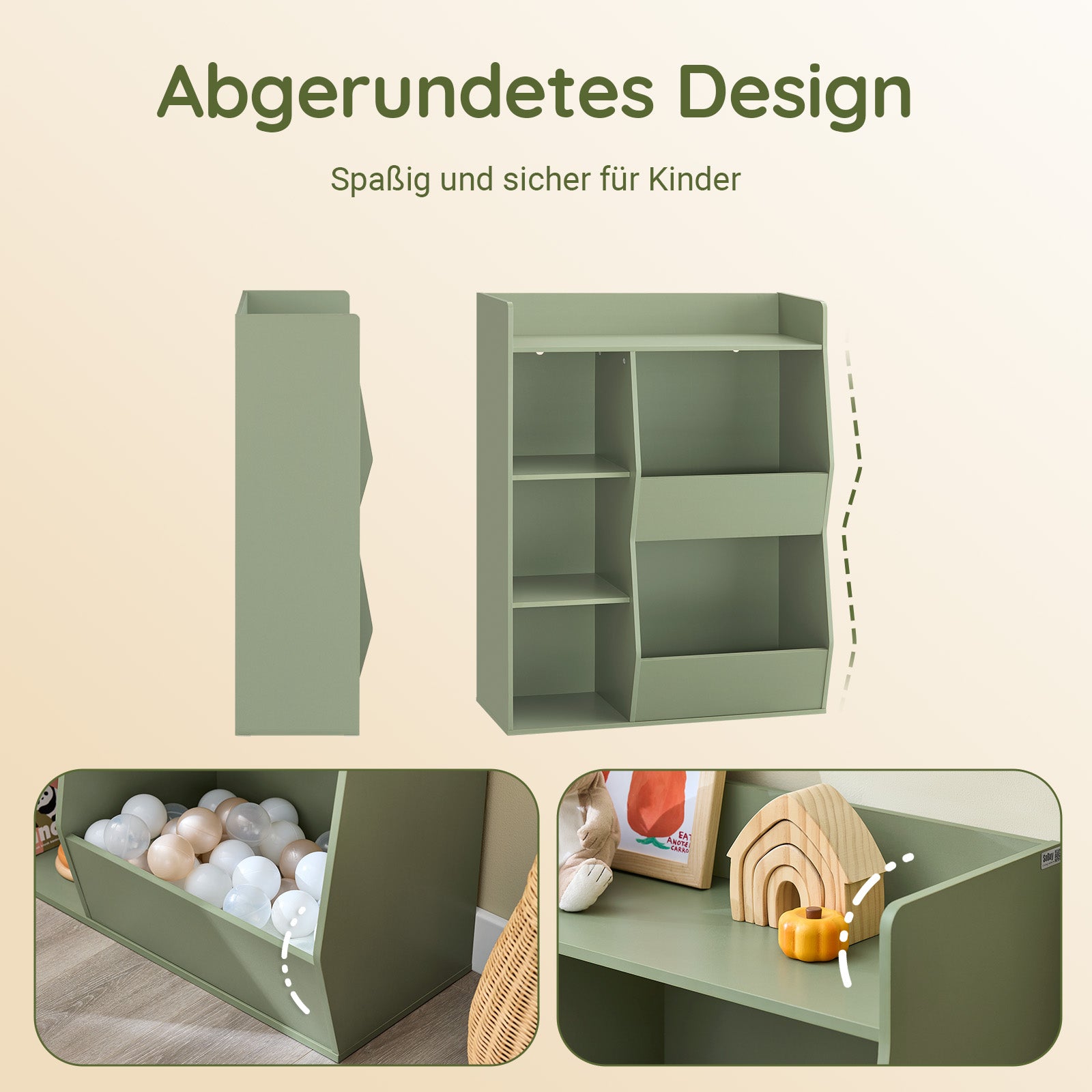 SoBuy | Kinder Bücherregal | Montessori Regal | Kinderzimmer mit 5 Offenes Fach | Grün | KMB55-K-GR
