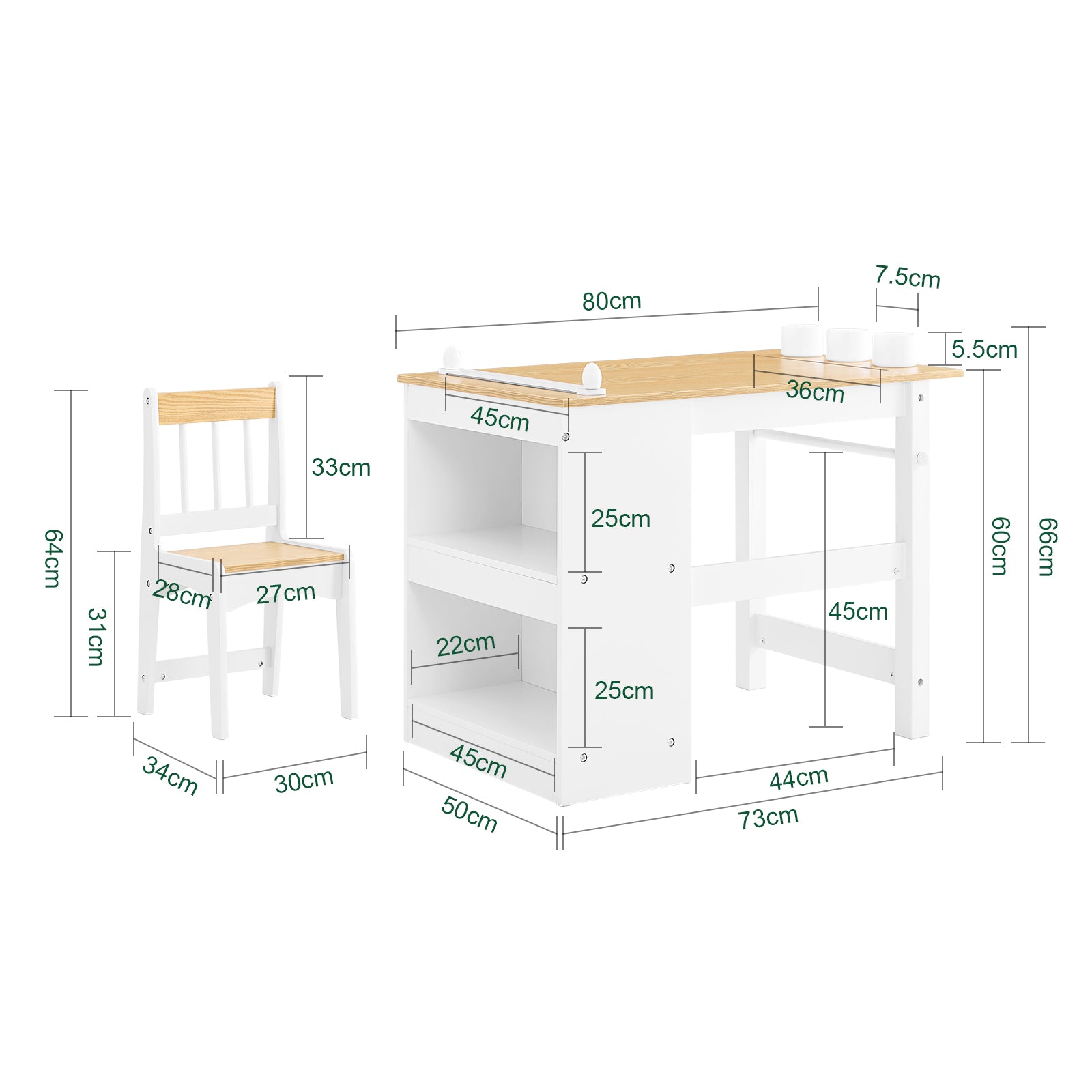 Vorverkauf | SoBuy | Kindertisch mit 1 Stuhl | Kindersitzgruppe | Maltisch für Kinder | Weiß und Natur | KMB60-WN