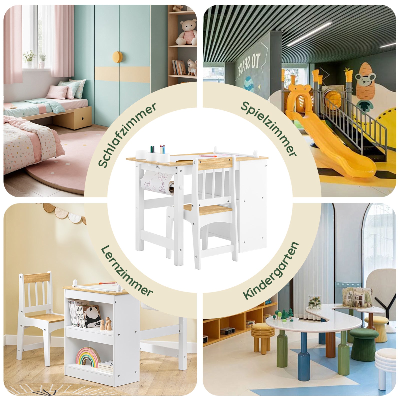 Vorverkauf | SoBuy | Kindertisch mit 1 Stuhl | Kindersitzgruppe | Maltisch für Kinder | Weiß und Natur | KMB60-WN