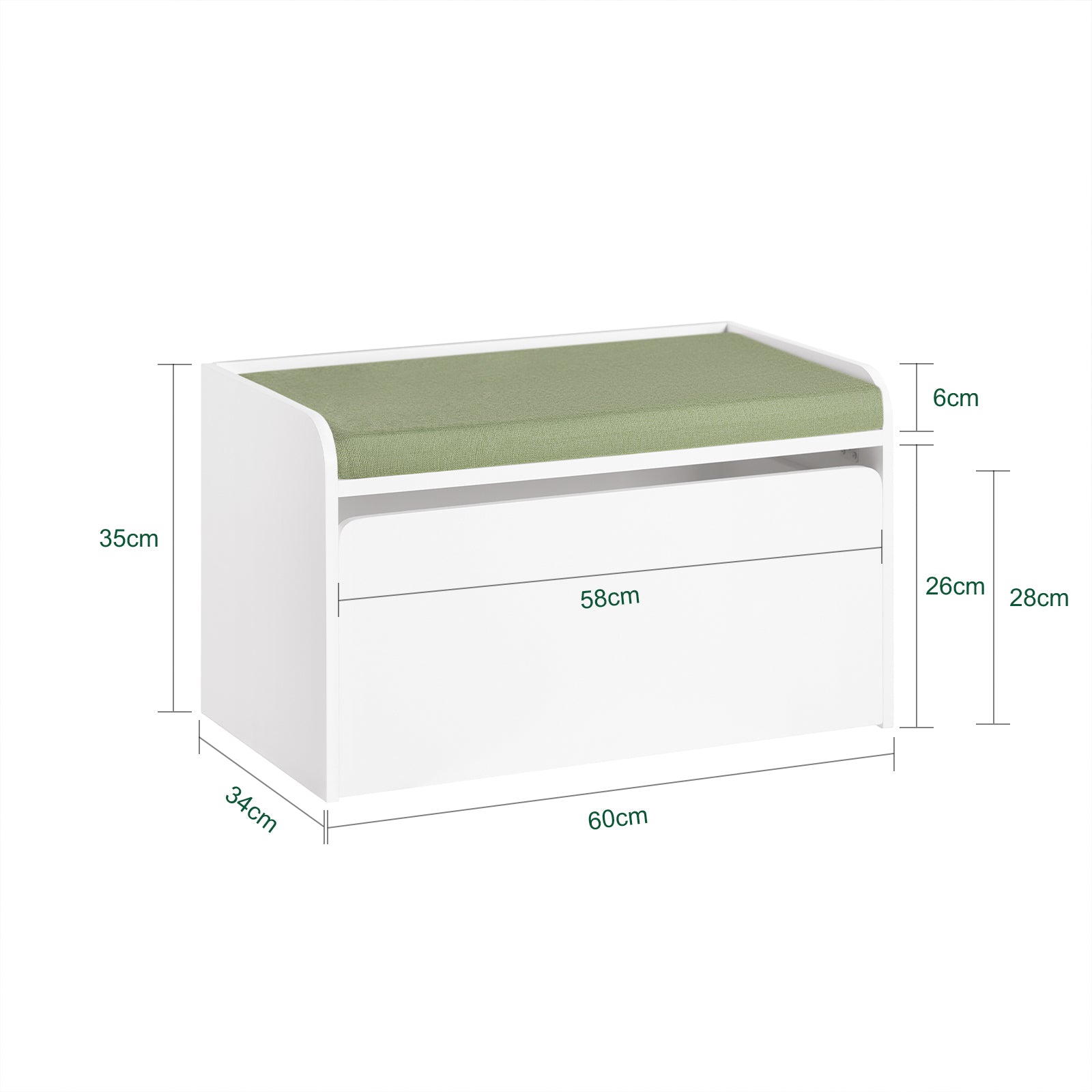 SoBuy | Spielzeugtruhe | Sitzbank mit Sitzkissen | Aufbewahrungsbox für Kinder | Grün Weiß | KMB80-W