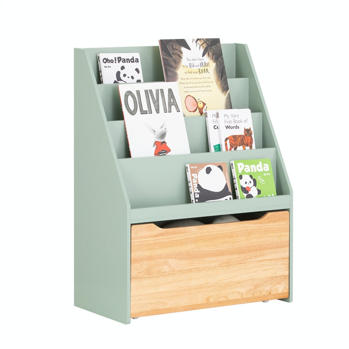 SoBuy Kinder Bücherregal mit Spielzeugtruhe | Aufbewahrungsregal Kinderzimmer 80cm | Grün-Natur
