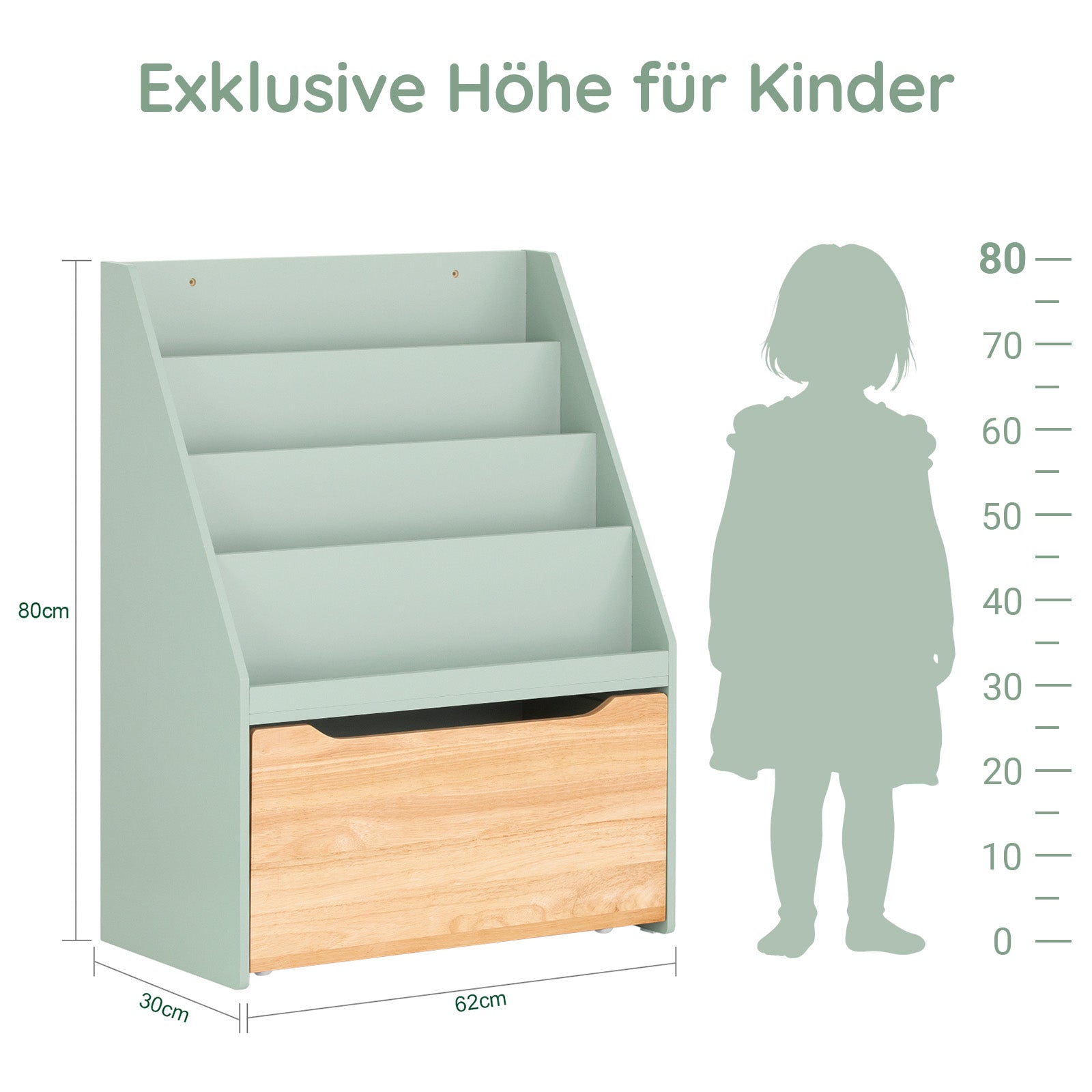 Vorverkauf | SoBuy | Kinder Bücherregal | Spielzeugtruhe | Aufbewahrungsregal Kinderzimmer | Grün-Natur| KMB95-GR