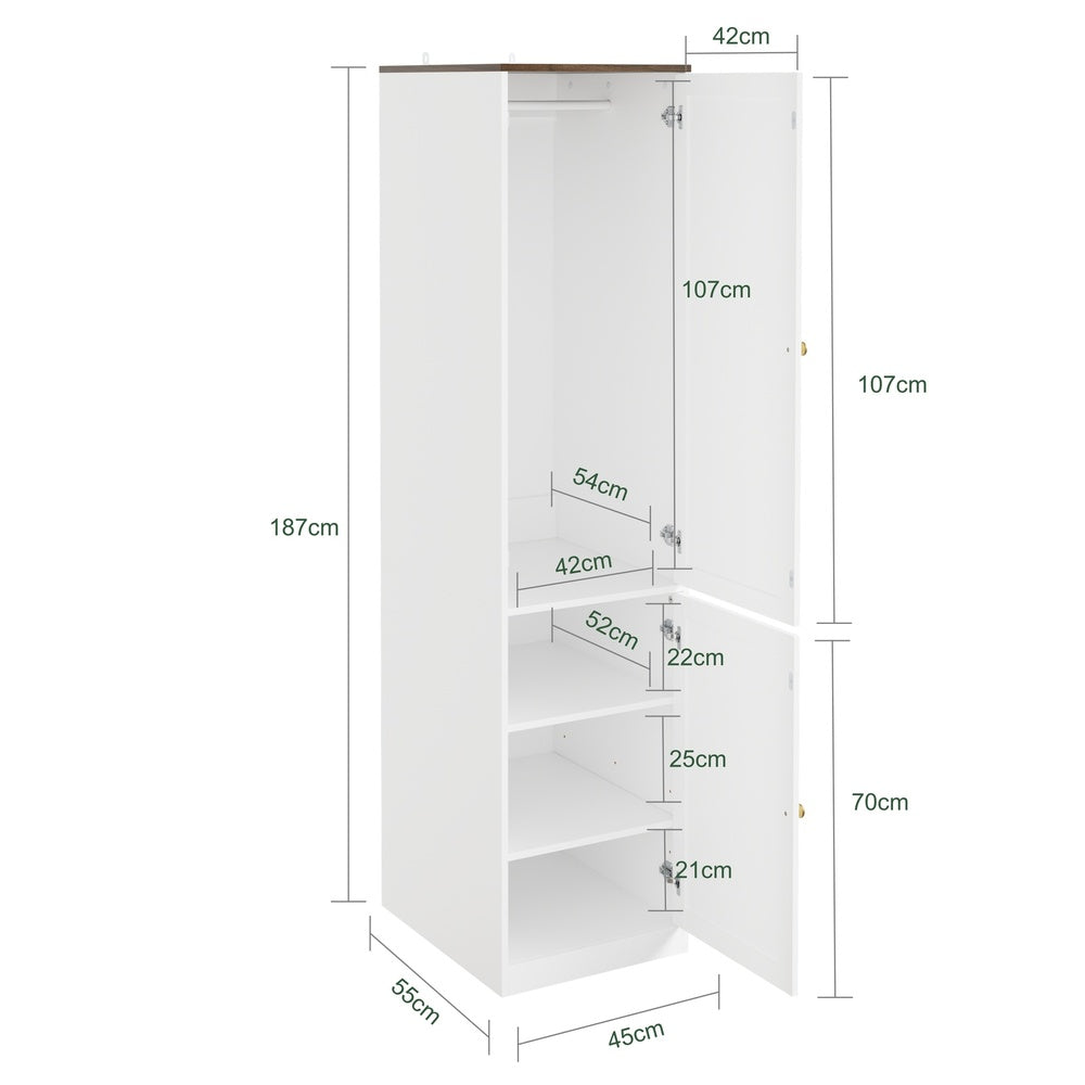 SoBuy | Kleiderständer | Kleiderschrank schmal mit 2 Drehtüren | White | 45×55×187 cm | KSB03-W