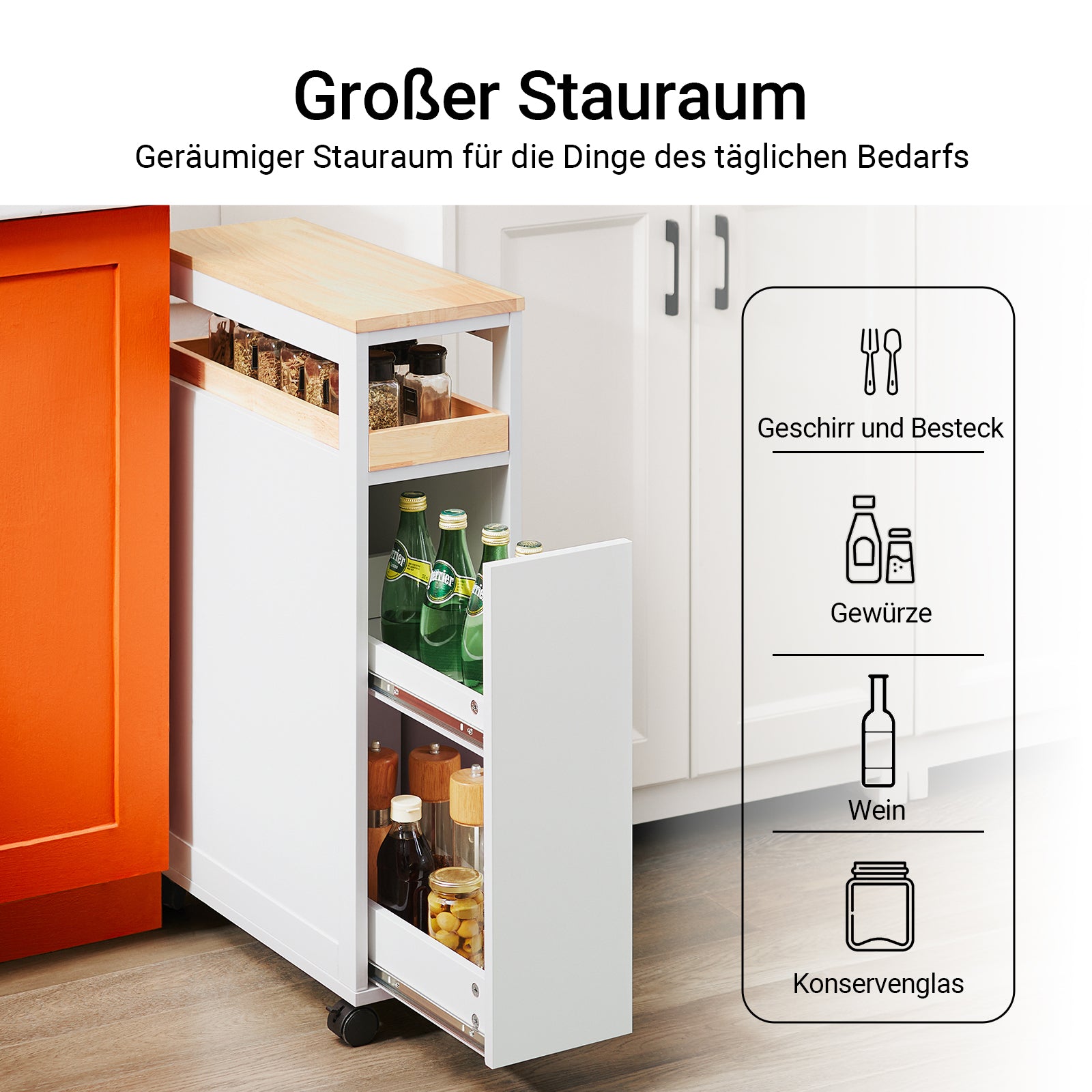 Vorverkauf | SoBuy | Nischenregal mit 3 Schubladen | schmales Küchenregal | Nischenwagen | NSR11-WN