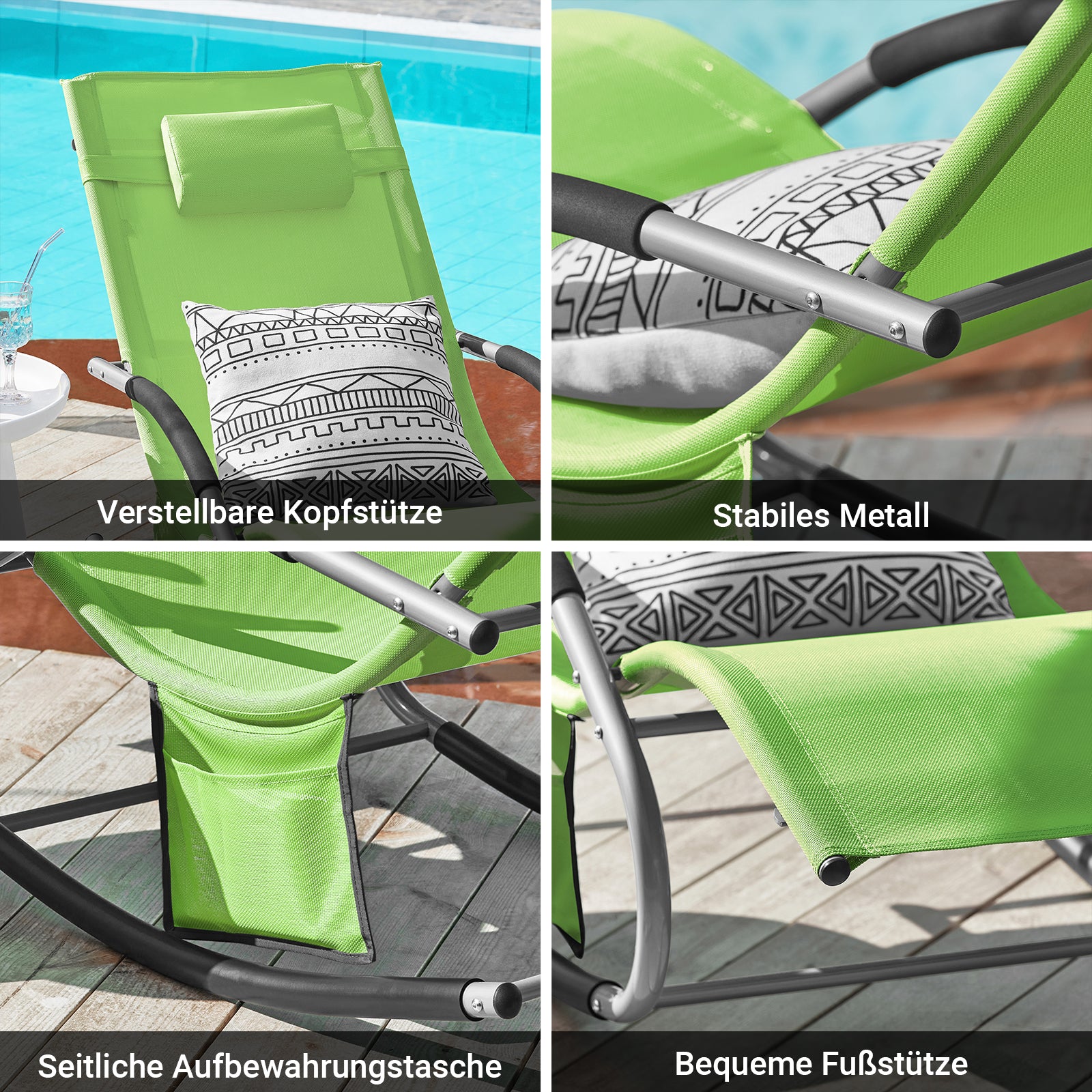 Vorverkauf | SoBuy Sonnenliege 2-er Set Liegestuhl für Gärten, Höfe 63x87x150cm Grün OGS28-GRx2