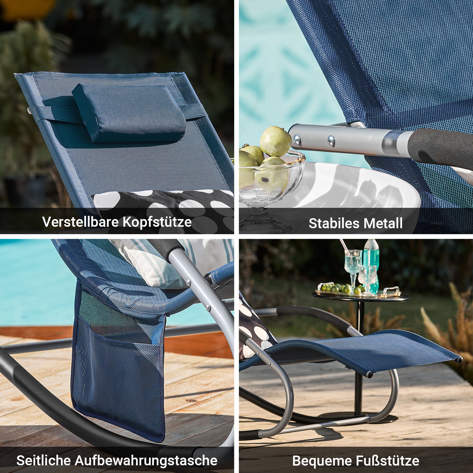 SoBuy Sonnenliege schaukel Liegestuhl für Gärten, Höfe 63x87x150cm Denimblue OGS28-NB