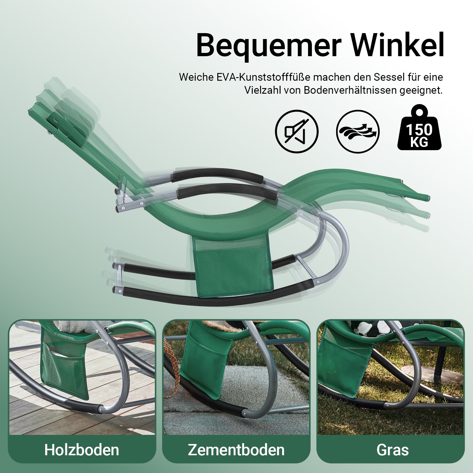 SoBuy Sonnenliege schaukel Liegestuhl für Gärten, Höfe 63x87x150cm Dunkelgrün OGS28-WD