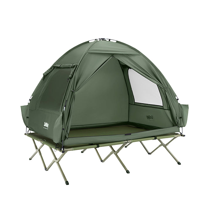 SoBuy | 3in1-Zelt Campingzelt Outdoor Feldbett 2 Person Grün 193x188x145cm | OGS32-II-L-GR