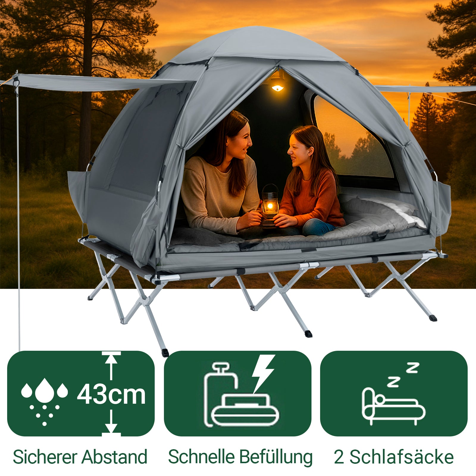 t zelt SoBuy OGS32-L-HG 7in1-Zelt Campingzelt 2 Personen Outdoor Feldbett Hellgrau  193x188x145cm – SoBuy.de
