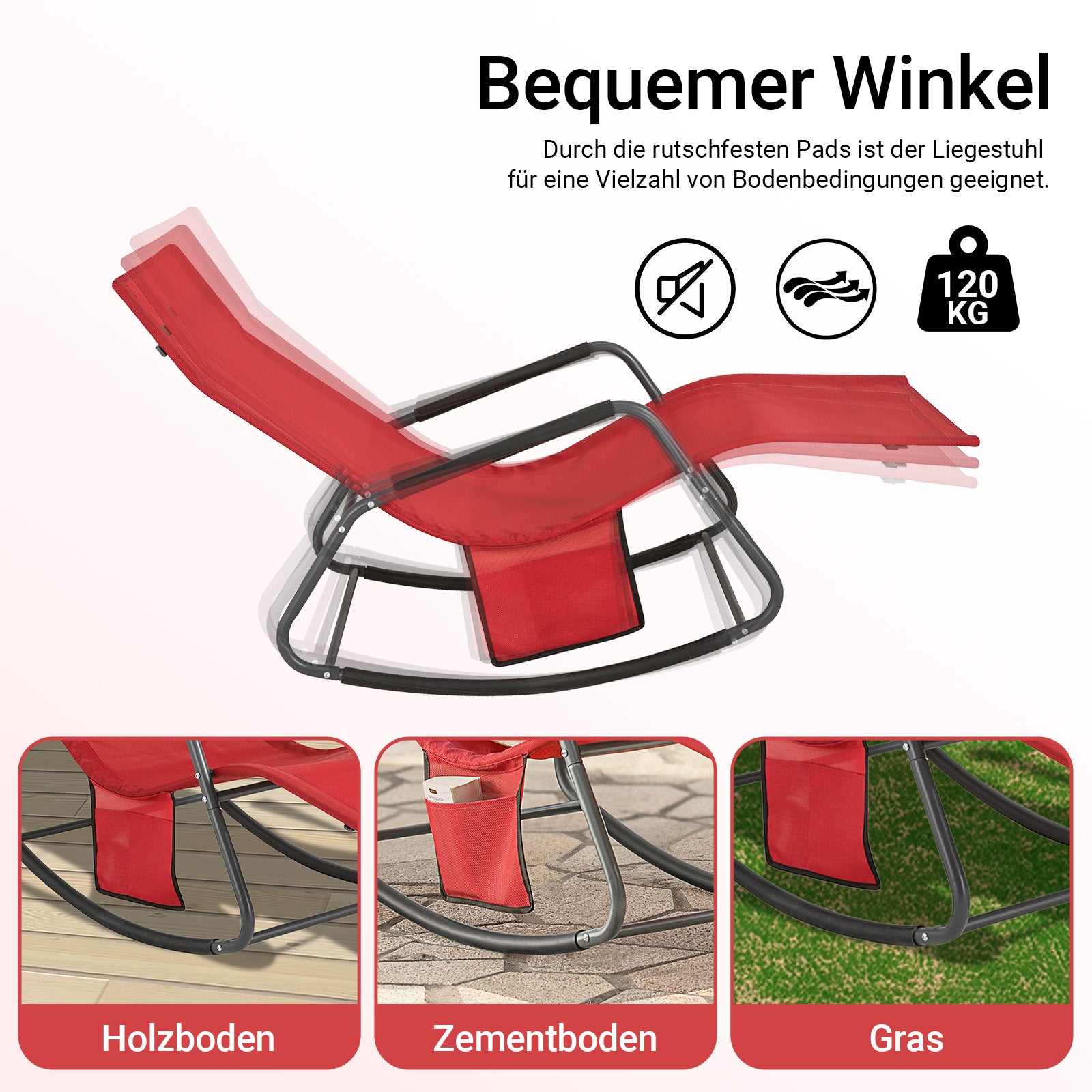 SoBuy | Schaukelliege | Sonnenliege mit Seitentasche | Gartenliege | Relaxstuhl | Schwungliege | Rot | OGS47-R