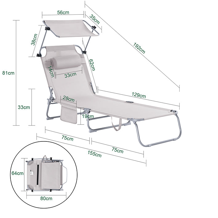 Vorverkauf | SoBuy | Sonnenliege mit Sonnendach | Relaxstuhl für Gärten, Höfe, Strände | Beige | OGS48-MI
