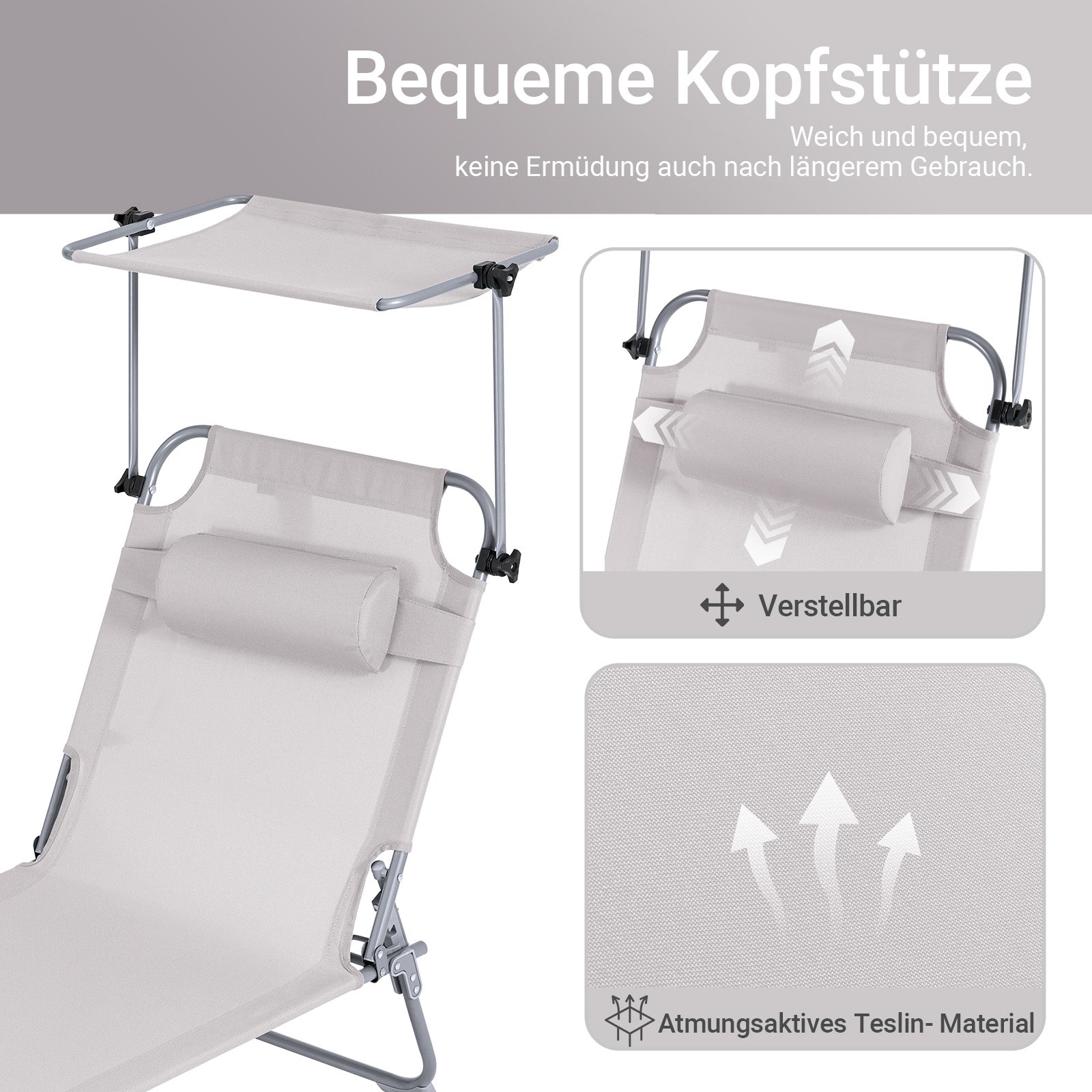 SoBuy | Sonnenliege mit Sonnendach | Relaxstuhl für Gärten, Höfe, Strände | Beige | OGS48-MI