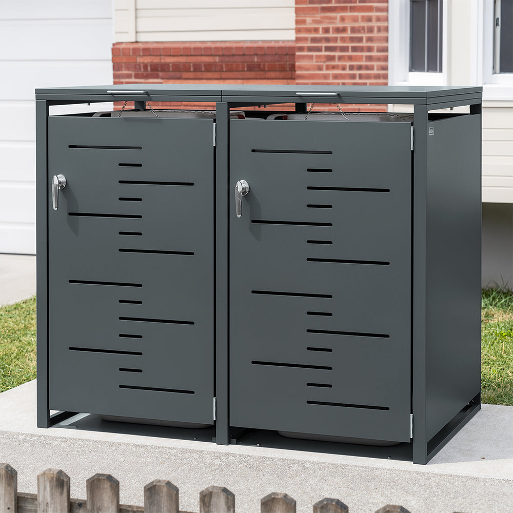 SoBuy | Mülltonnenboxen | Mülltonnenbox 2er 240l Metall abschließbar | Dark Gray | OGS64-DG