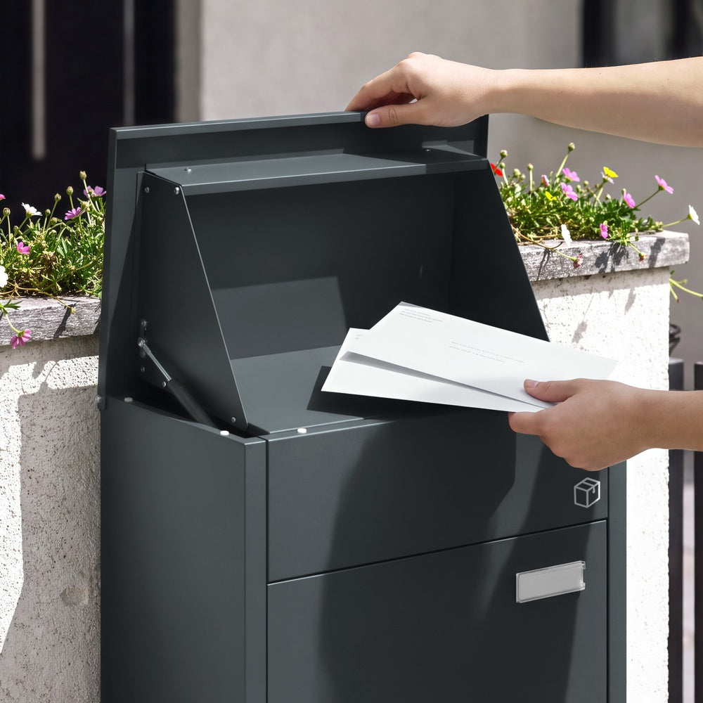 SoBuy Paketbox mit Briefkasten Paketbox Anthrazit mit Zahlenschloss Dunkelgrau OGS65-DG