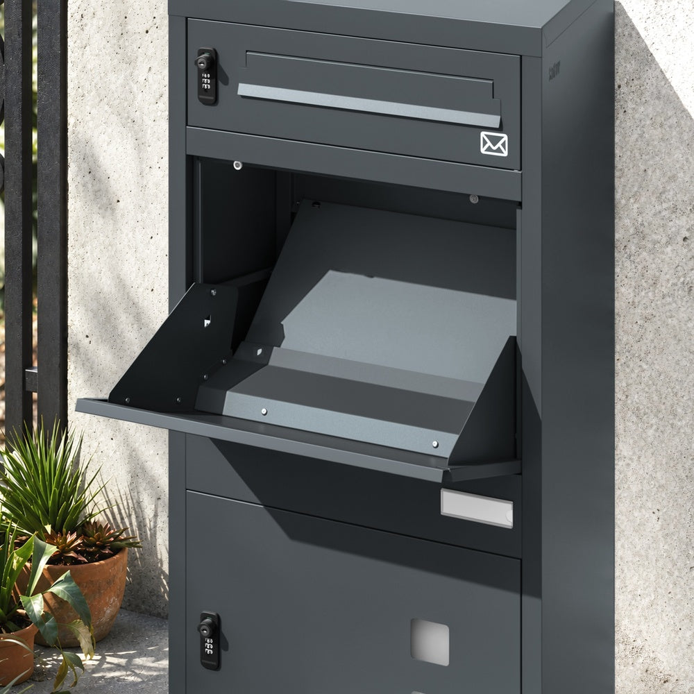 SoBuy Paketbox mit Briefkasten Paketbox XXL in Anthrazit mit Briefkasten Dunkelgrau OGS66-DG