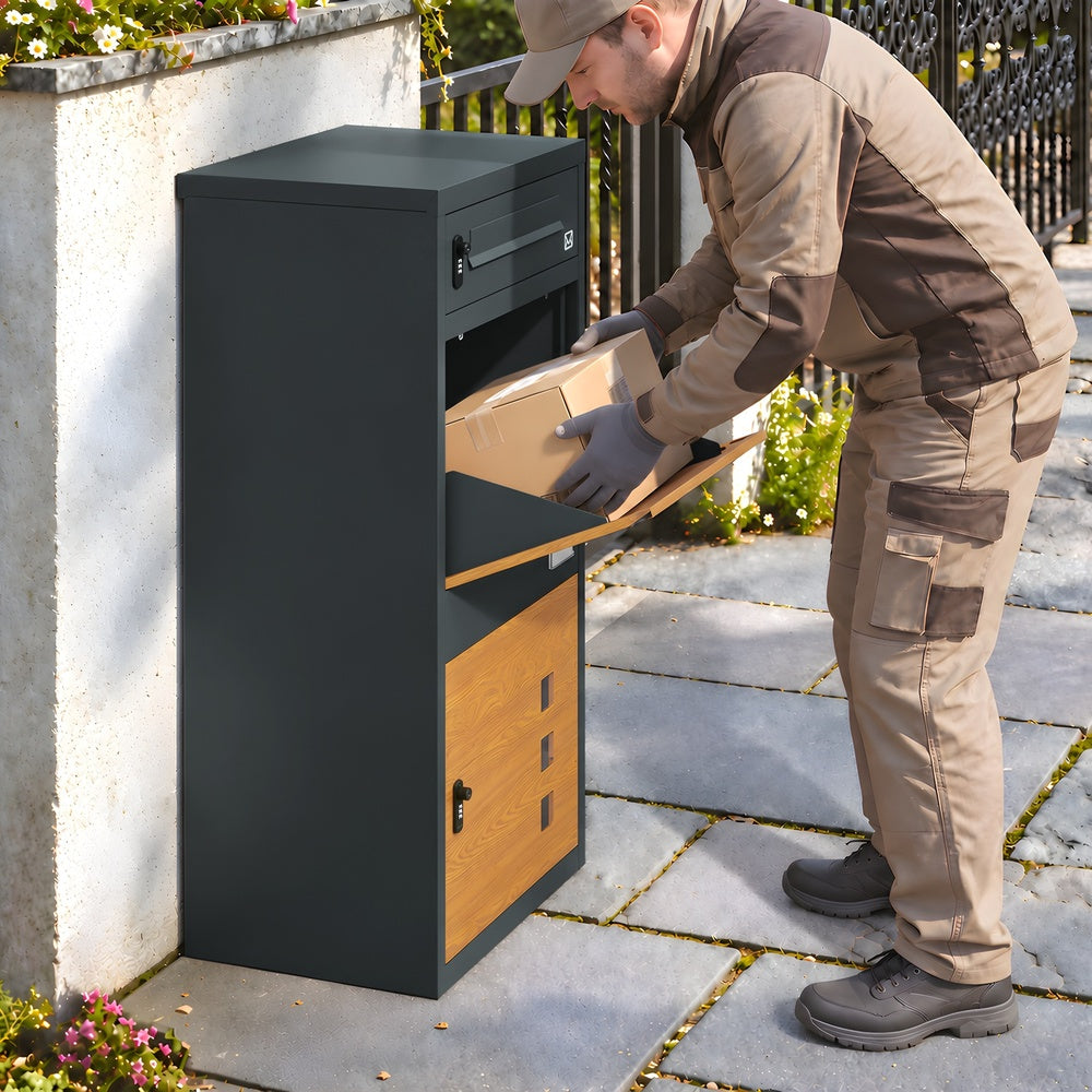 SoBuy Paketbox mit Briefkasten XXL Paketbriefkasten freistehend in Anthrazit Dunkelgrau OGS67-N