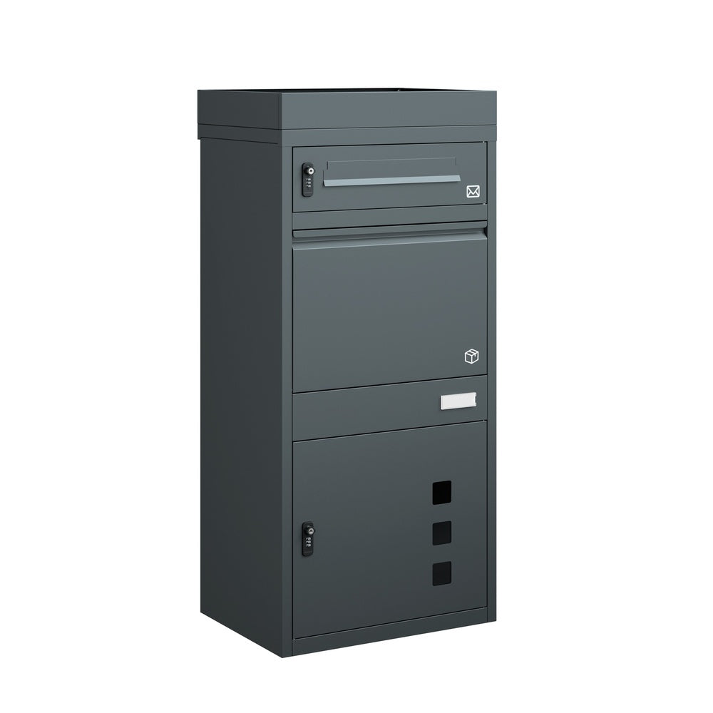 SoBuy Paketbox mit Briefkasten Paketbox XXL Anthrazit mit Briefkasten Dunkelgrau OGS68-DG