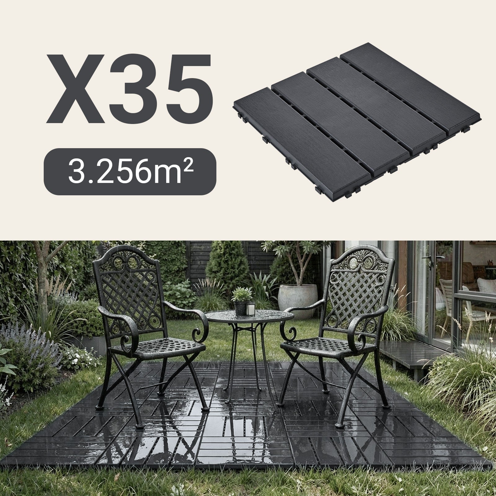 SoBuy | Balkonfliesen 35er Set aus WPC | Wetterfeste Klickfliesen für Balkon & Terrasse in Grau, 30,5 x 30,5 cm | SDA15-HG