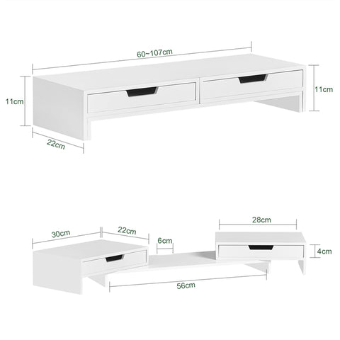 SoBuy | Design Monitorerhöhung für 2 Monitore | Monitorständer mit 2 Schubladen | Bambus | BBF04-W