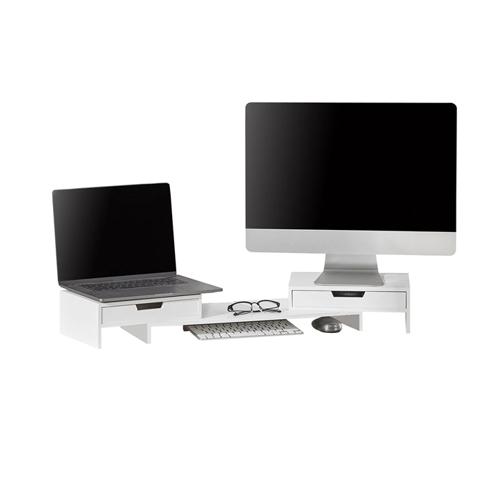 SoBuy | Design Monitorerhöhung für 2 Monitore | Monitorständer mit 2  Schubladen | Bambus