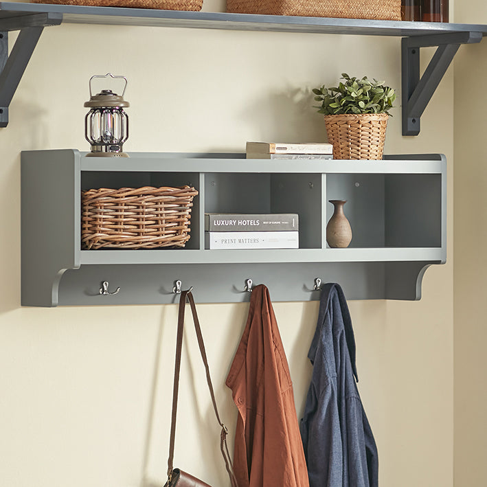 SoBuy | Wandgarderobe | Hängeregal | Flurgarderobe Hellgrau | FHK28-HG