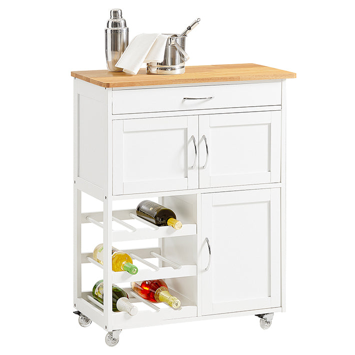 SoBuy Servierwagen mit Weinregal & Schubladen – Küchenwagen Weiß 67x86x38cm FKW45-WN –