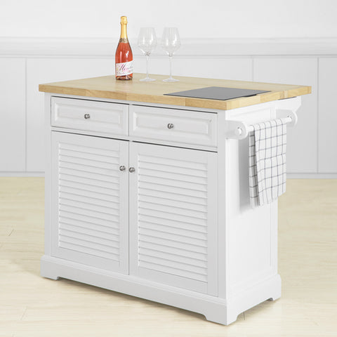 SoBuy | Kücheninsel | Küchenwagen mit Marmorplatte | Küchenschrank Weiß | FKW84-WN