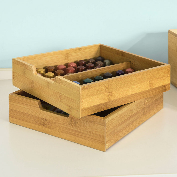 SoBuy | Kaffeekapsel Box | Aufbewahrungsbox | Schubladenbox Bambus | FRG82-N