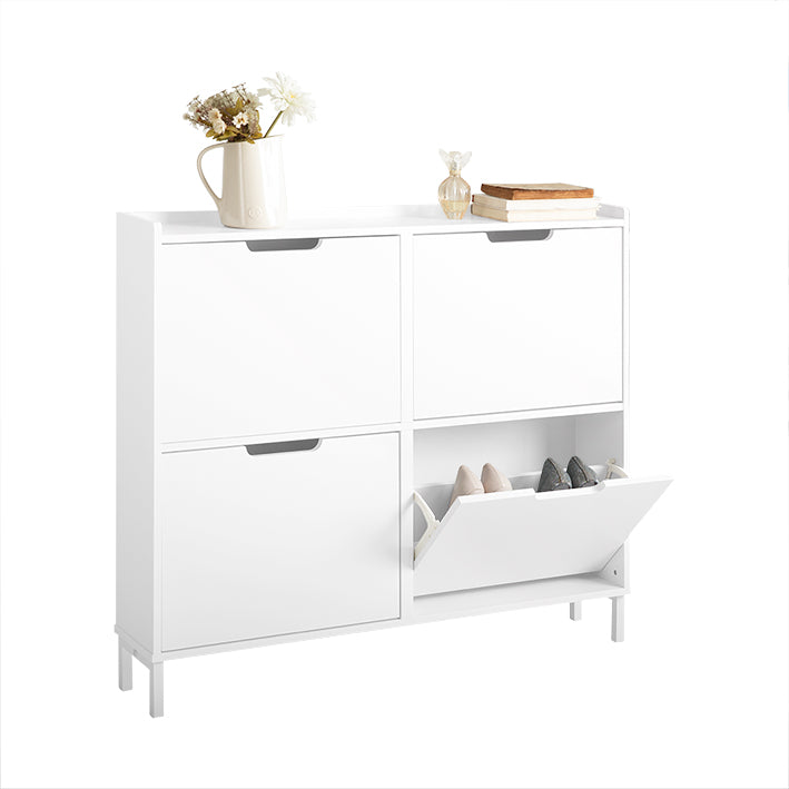 SoBuy Schuhkipper 4 Klappen Ultraflach 19cm – Schuhschrank Weiß 100x91x19cm mit Kippschutz FSR100-W –