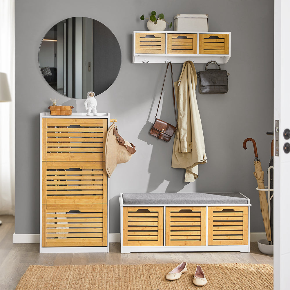 Vorverkauf | SoBuy | Schuhkipper | Schuhschrank mit 3 Klappen | Schuhkommode | FSR108-WN