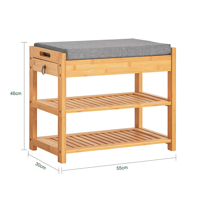 SoBuy | Schuhbank | Sitzbank mit Schuhregal | Breit 55cm Bambus | FSR49-N