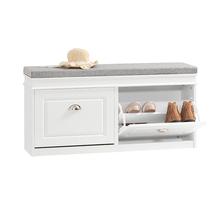 SoBuy Schuhkipper mit 2 Klappen Sitzbank Landhausstil Weiß FSR64-W –