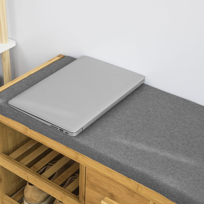 SoBuy | Sitzbank mit Sitzfläche | Schuhbank mit 2 Ablagen und Schublade | Bambus | FSR75-N