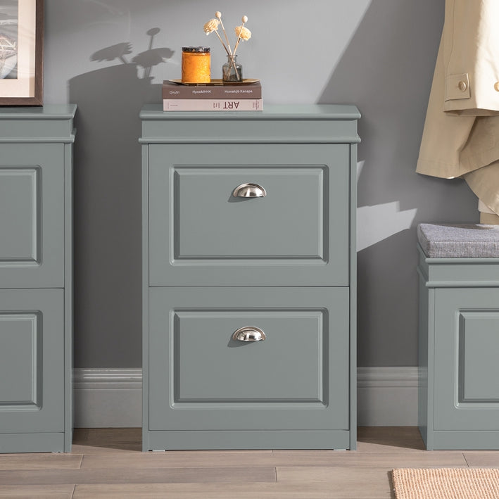 SoBuy | Schuhkipper | Schuhschrank mit 2 Klappen | Schuhkommode Hellgrau | FSR78-HG