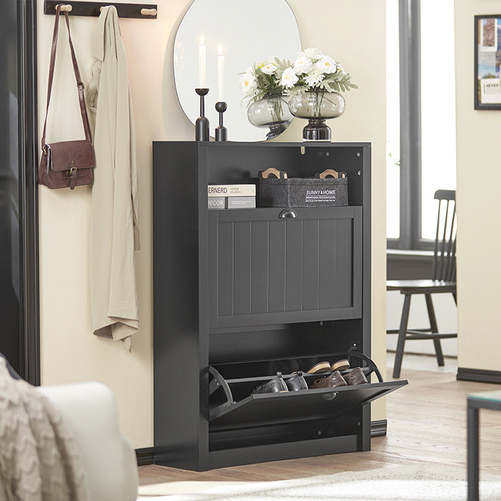 Vorverkauf | SoBuy | Schuhkipper | Schuhschrank mit 2 Klappen | Schuhkommode Schwarz | FSR87-SCH