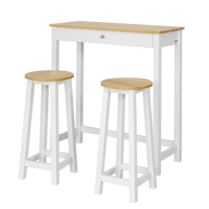SoBuy Bartisch mit 2 Barhockern Weiß-Natur