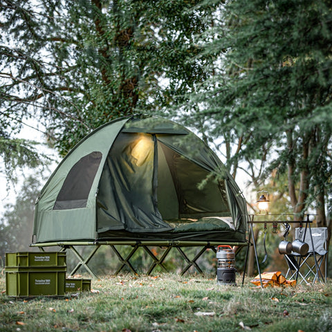 SoBuy | 4in1-Zelt | Für 2 Personen | Wurfzelt | Feldbett | mit Campingliege | Grün | OGS32-L-GR