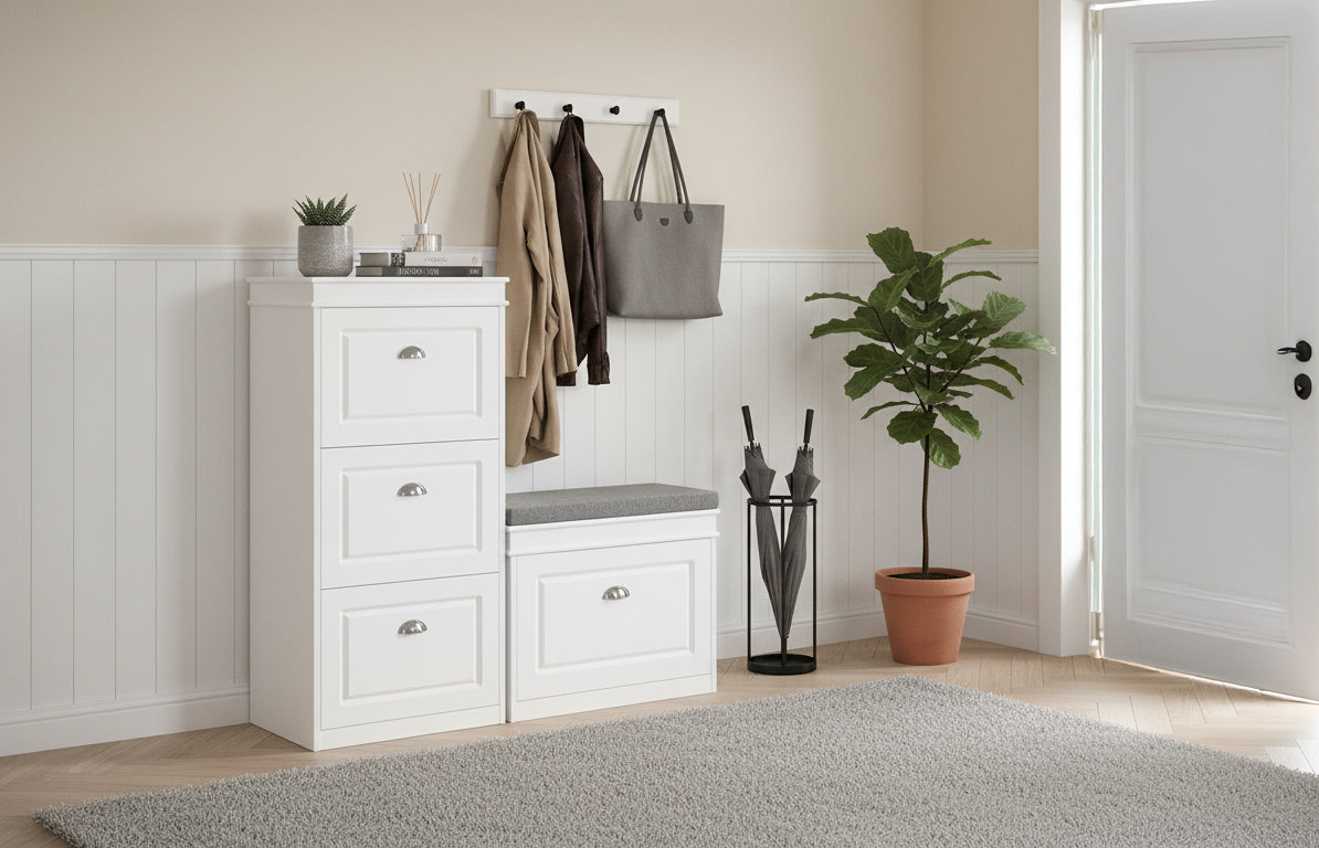 Schmalen Flur optimal nutzen: 2 platzsparende Schuhaufbewahrungslösungen für kleine Wohnungen