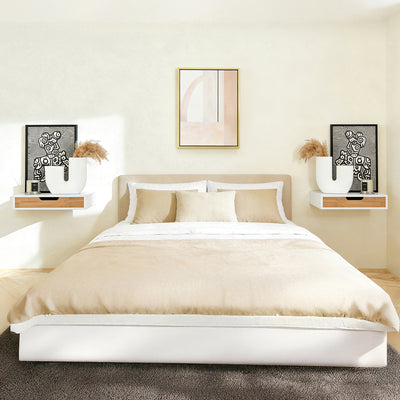 SoBuy | 2er Set Schweberegal Weiß | Hängeschublade | Wandschublade Bambus | FRG92-WNx2