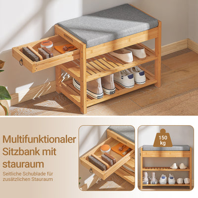 SoBuy | Schuhbank | Sitzbank mit Schuhregal | Breit 55cm Bambus | FSR49-N