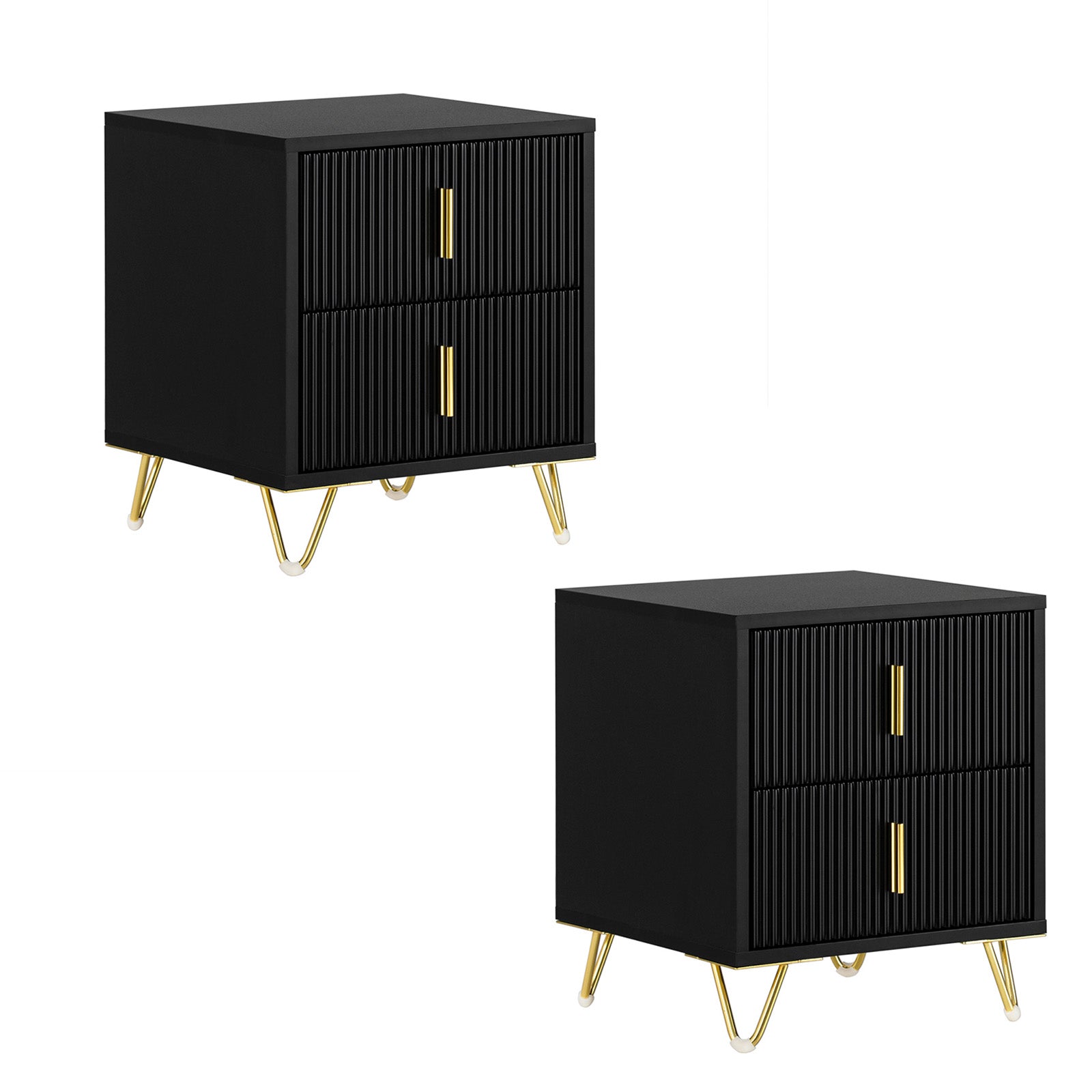 SoBuy | Nachttisch 2er Set Schwarz | mit 2 Schubladen | FBT115-SCHx2