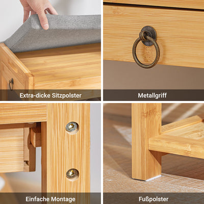 SoBuy | Schuhbank | Sitzbank mit Schuhregal | Breit 55cm Bambus | FSR49-N