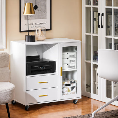SoBuy | Sideboard auf Rollen | Küchenwagen | Mikrowellenschrank | Aufbewahrungsschrank | ASK09-W
