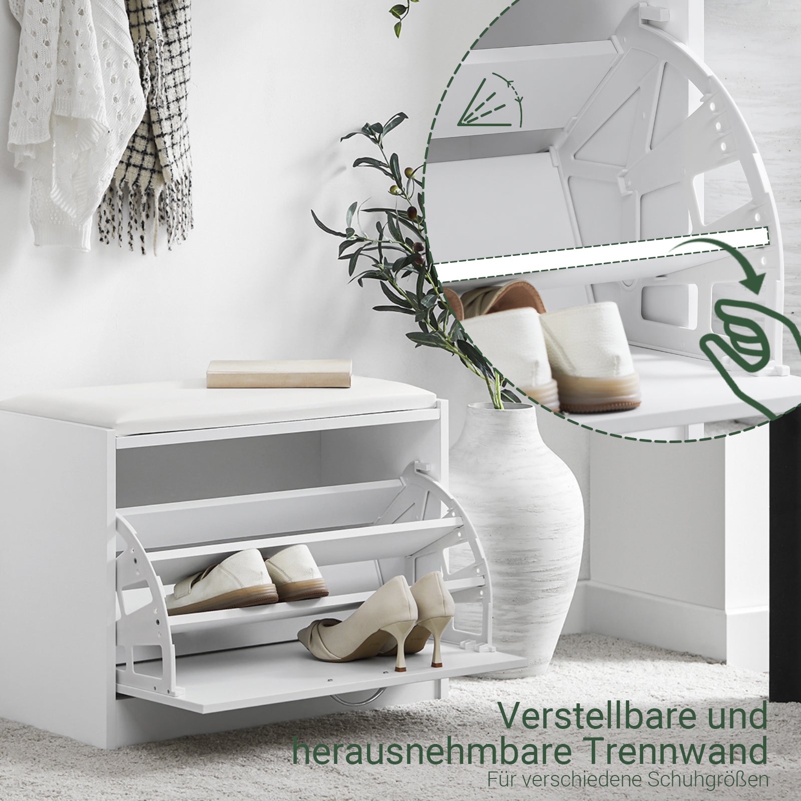 SoBuy | Schuhkipper | Schuhbank mit Schuhregal | Weiß | FSR16-W