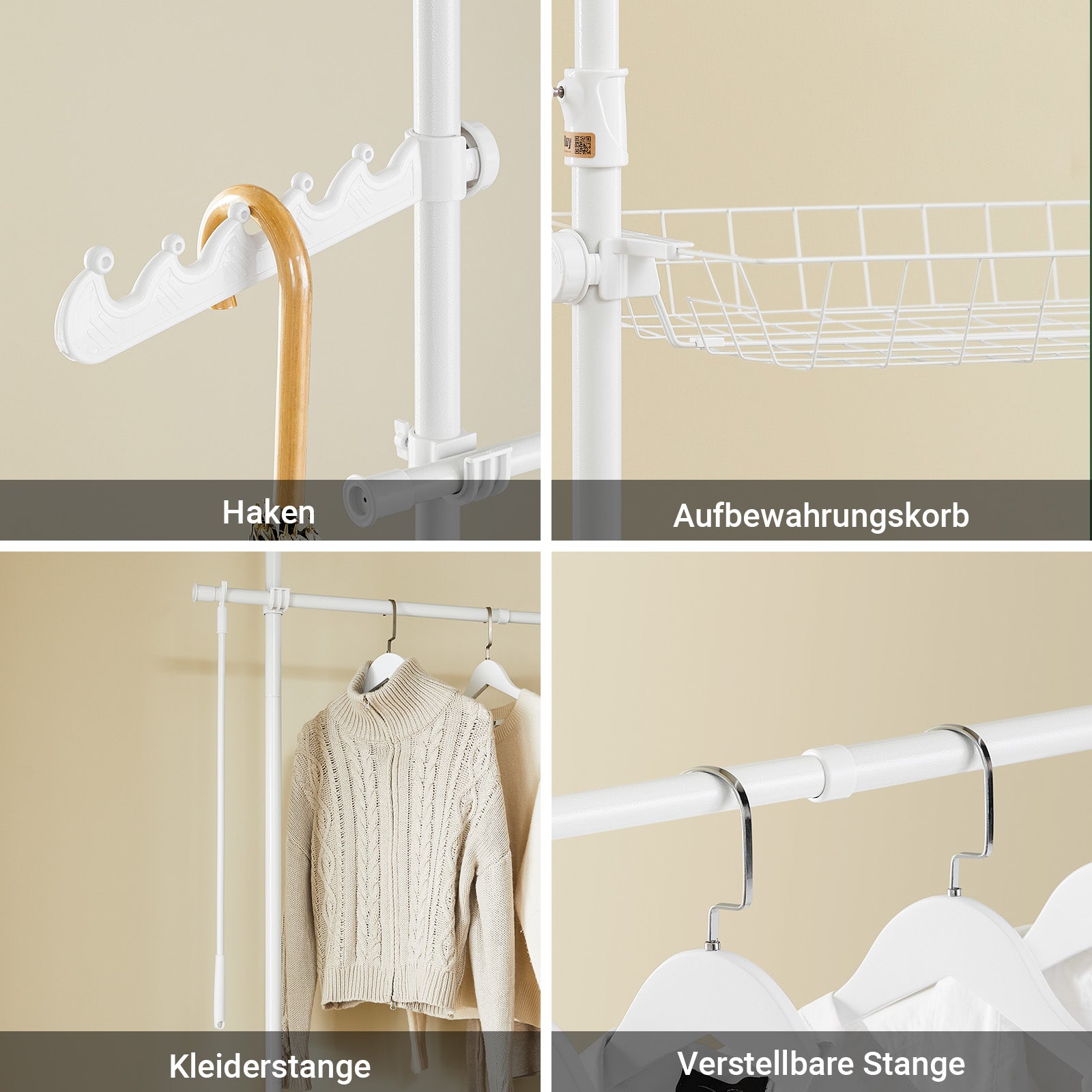 SoBuy | Teleskop Kleiderstange | Kleiderstangen System | Weiß | KLS04-II-W