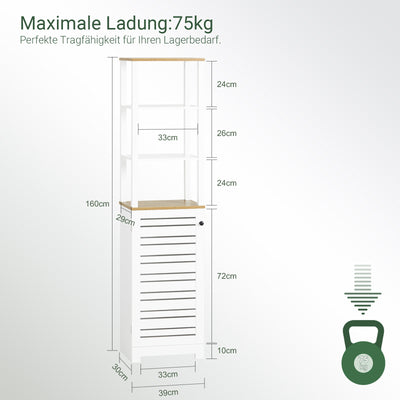 SoBuy | Bad Hochschrank | Badschrank Weiß | Badezimmermöbel | BZR43-W