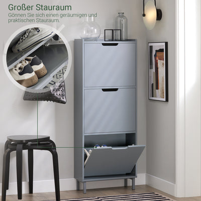 SoBuy | Schuhkipper mit 3 Klappen | Schuhschrank | Schuhkommode | Hellgrau | FSR151-H-HG