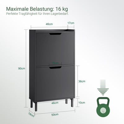 Vorverkauf | SoBuy | Schuhkipper mit 2 Klappen | Schuhschrank | Schuhkommode | Schwarz | 50x90x19cm | FSR151-SCH