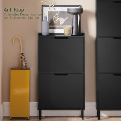 Vorverkauf | SoBuy | Schuhkipper mit 2 Klappen | Schuhschrank | Schuhkommode | Schwarz | 50x90x19cm | FSR151-SCH